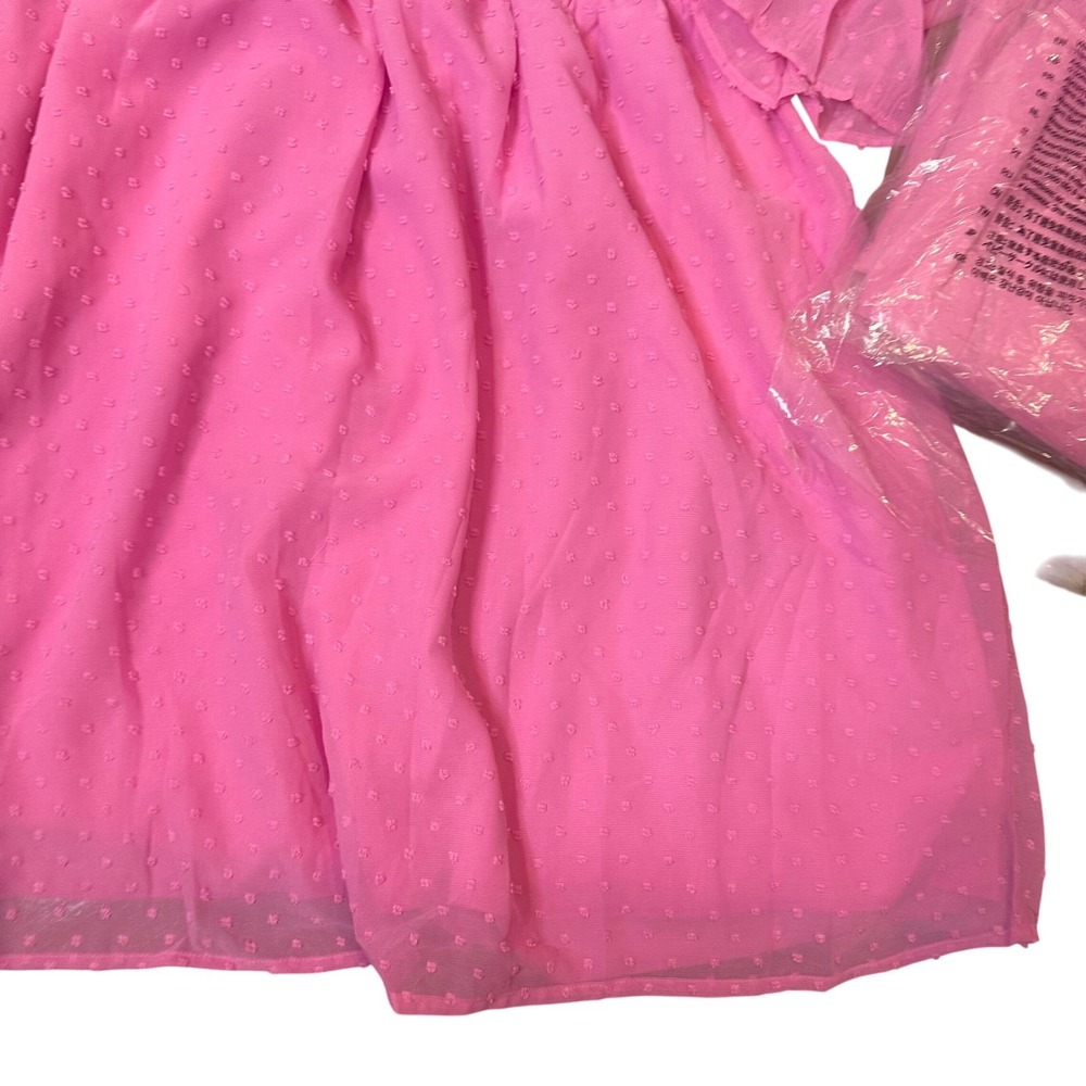 ZENANA Candy Pink Swiss Dot Small Babydoll V Neck Dess Long Sleeve‎ - Picture 7 of 8